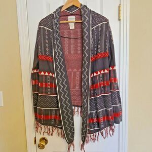 Billabong Designer’s Closet Southwestern Aztec Boho Cardigan w/ Fringe Size S/P